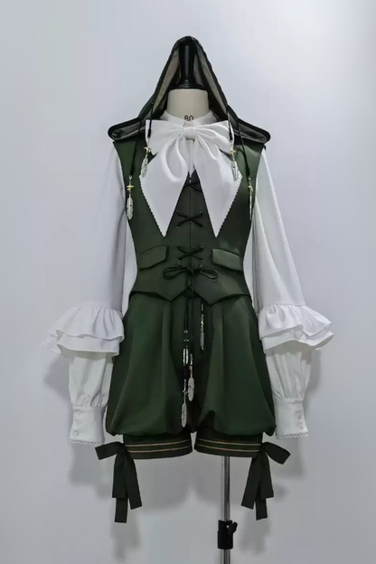 Bunny Ears Hoodie Vest + Shorts + Cape Feather Green Prince Cordage