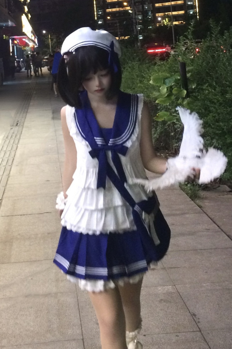 Sailor Ribbon Marine Top + Pleated Layered Skirt
