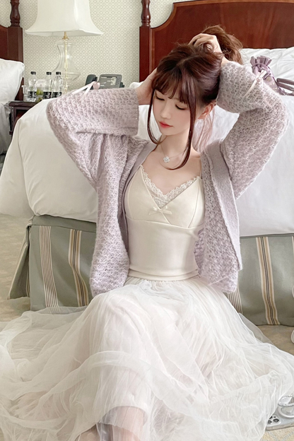 [pre-order] Ribbon Sweet Cardigan + Flare Skirt + Camisole