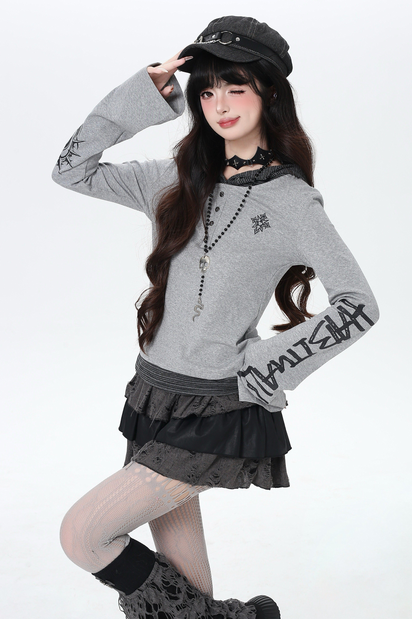 Gothic Arm Design Hoodie Top