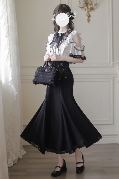 [pre-order] Off-shoulder Ruffle Tops + Mermaid Skirt + Ribbon