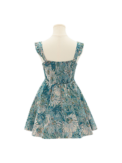 Chiffon Ruffled Bow Tie Shirt + Forest Oil Paint Taste Suspender Dress