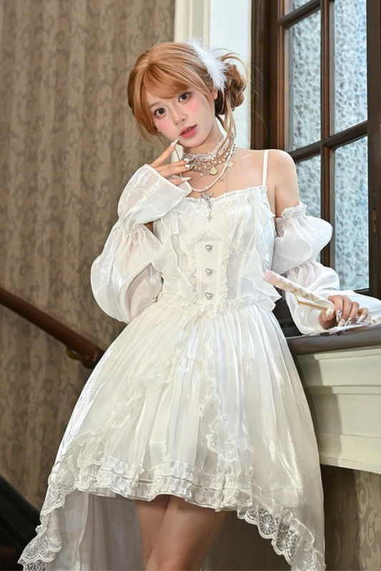 Heavy Shatin Drape Camisole Dress + Lace Asymmetric Shawl