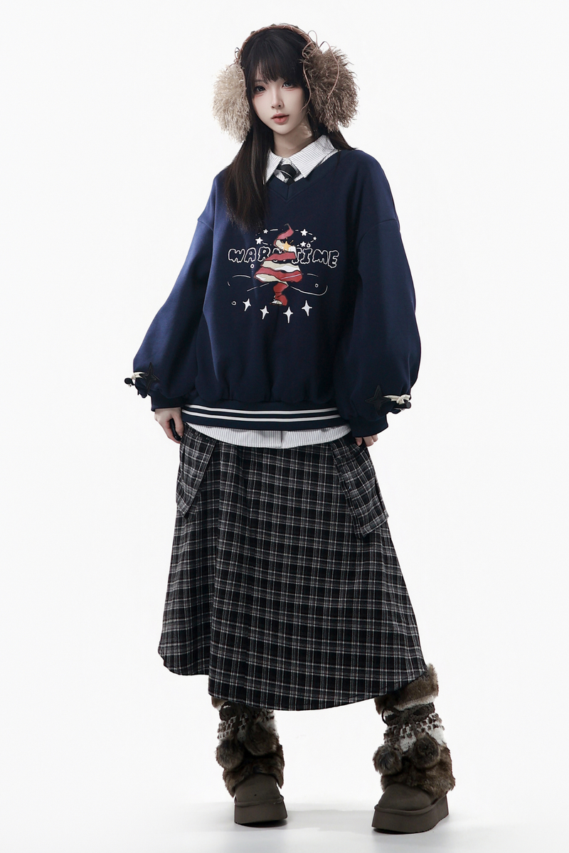 Christmas Hooded Coat + Shirt + Sweatshirt + Long Skirt + Pants