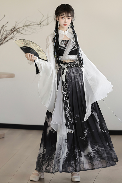 Retro Dark China Skirt + Camisole + Sheer Coat