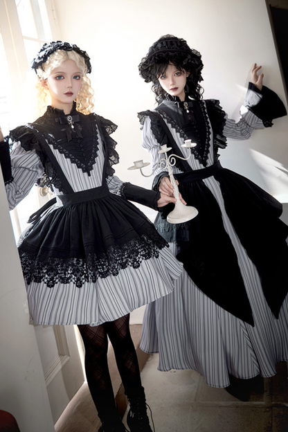 [pre-order] Stripe Lolita Dress + Apron + Necklace + Ribbon