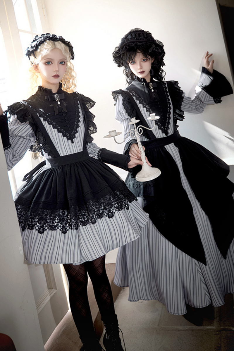[pre-order] Stripe Lolita Dress + Apron + Necklace + Ribbon