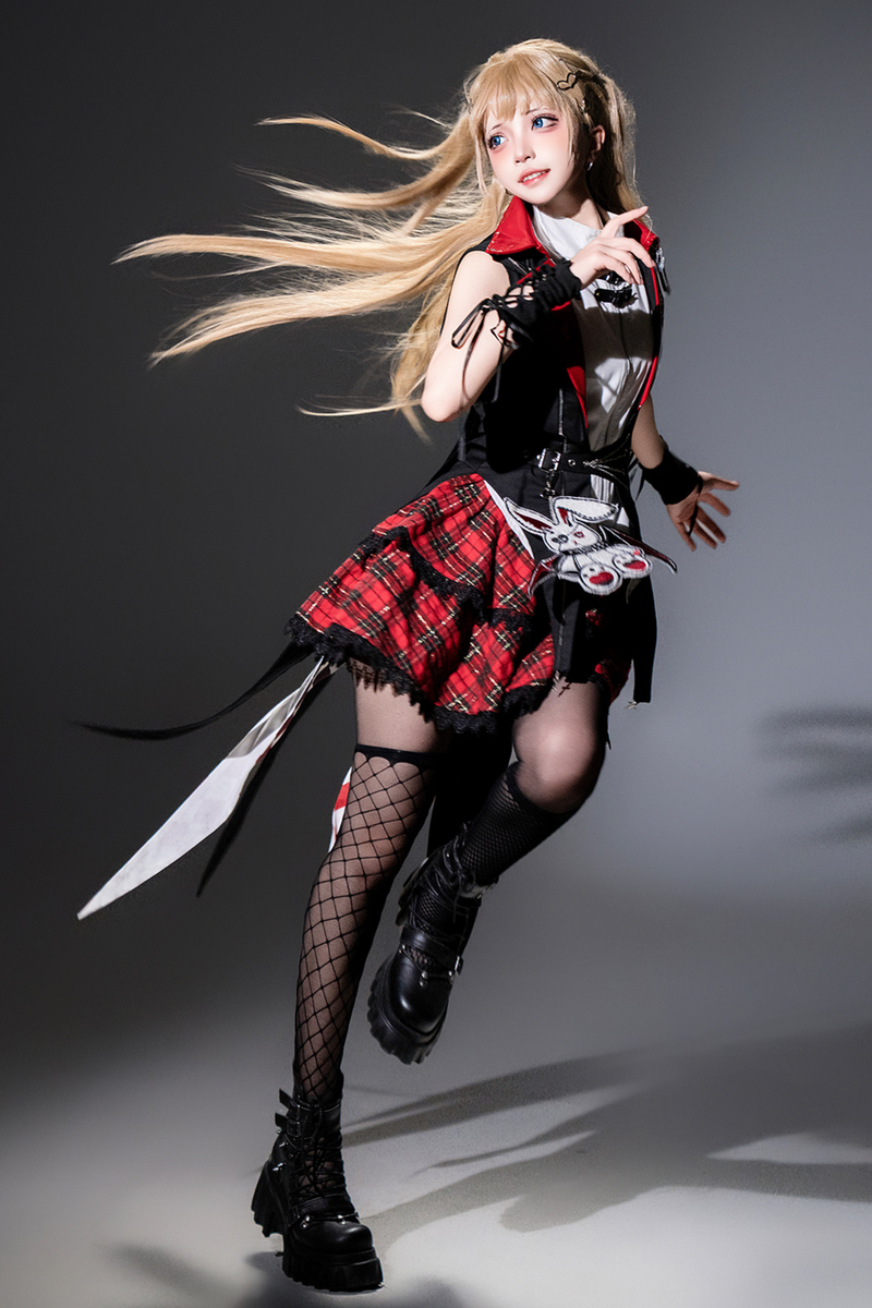 [pre-order] Bunny Rock Star Girl Hooded Jacket + Blouse + Plaid Skirt