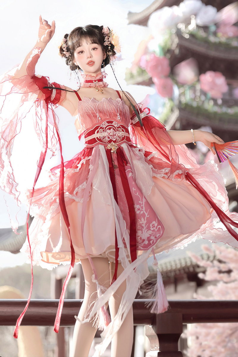 Chinese-style Feather Dress + Feather Sleeves + Waist Belt