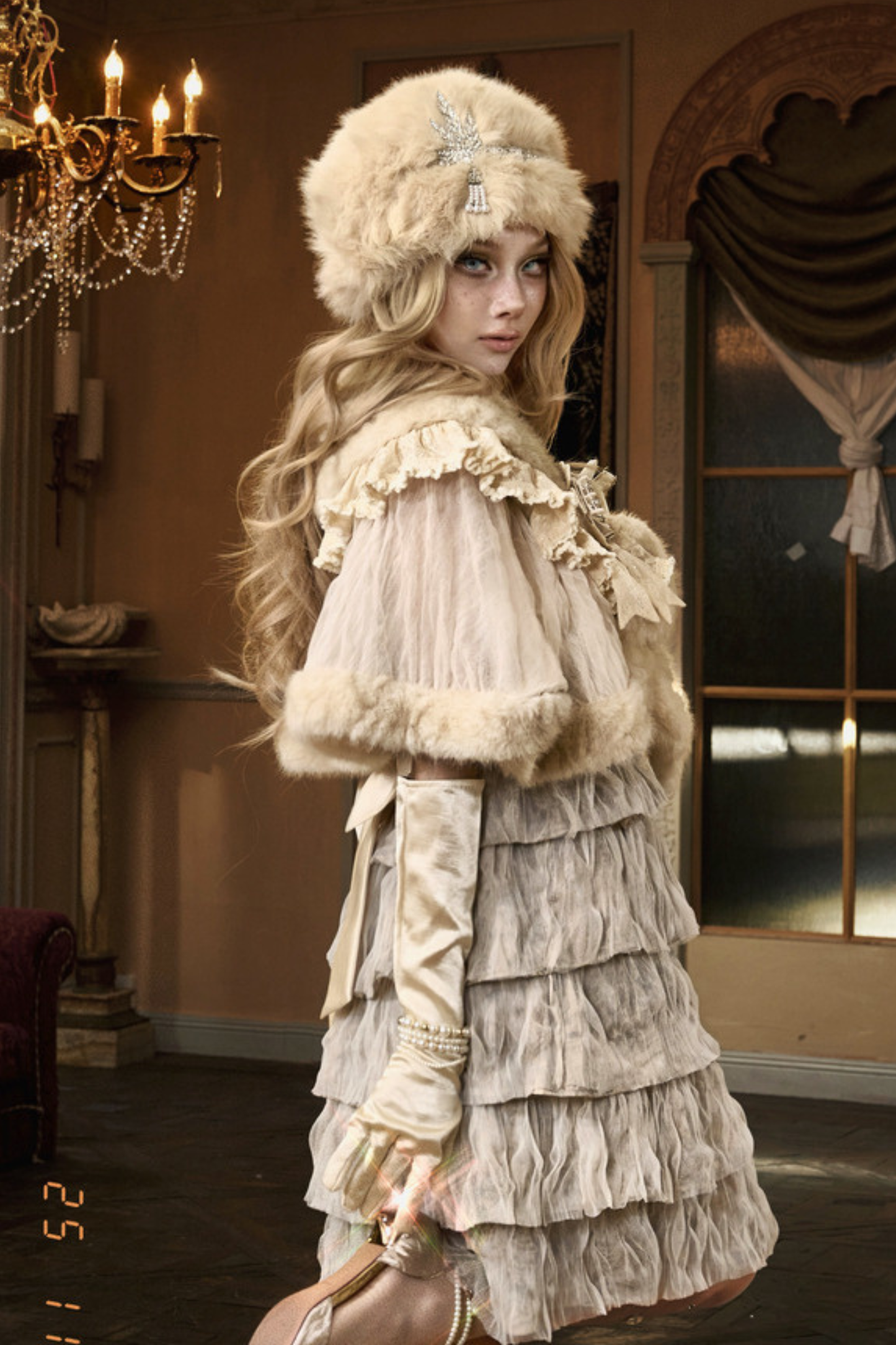 Night Party Gothic Fur Shawl + Hat + Brooch