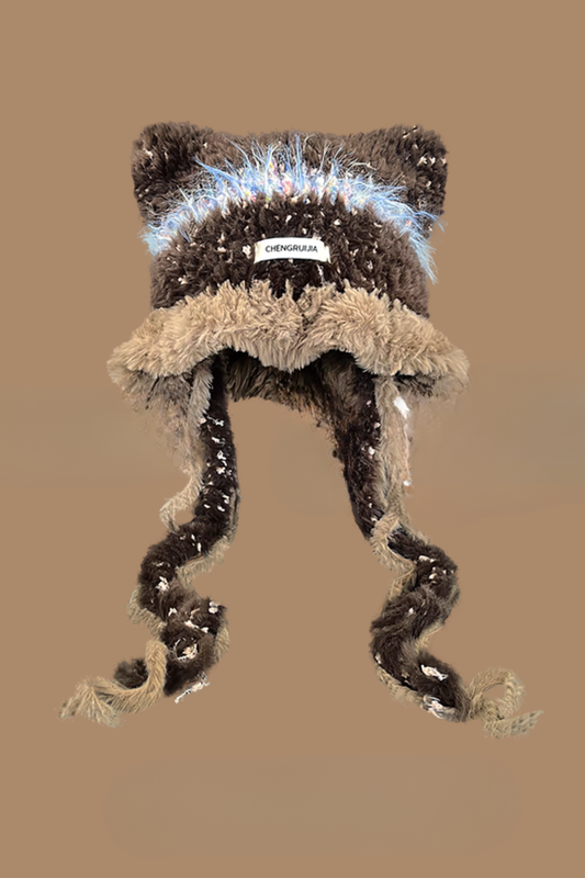 Cat Ear Fur Face Protector Knit Hat