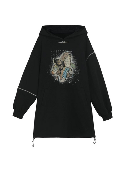 Chinese-style Butterfly Cropped Sweatshirt + Zip Design Hoodie Dress + Black Hoodie [pre-order]