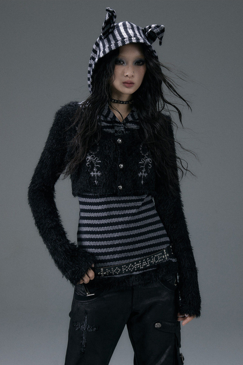 Striped Animal Hooded Top