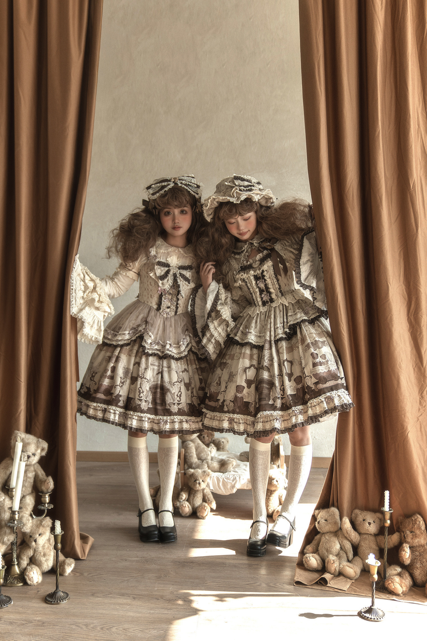 Briana Bear Print Dream Doll Lolita Dress + Jsk + Skirt + Shirt + Petticoat