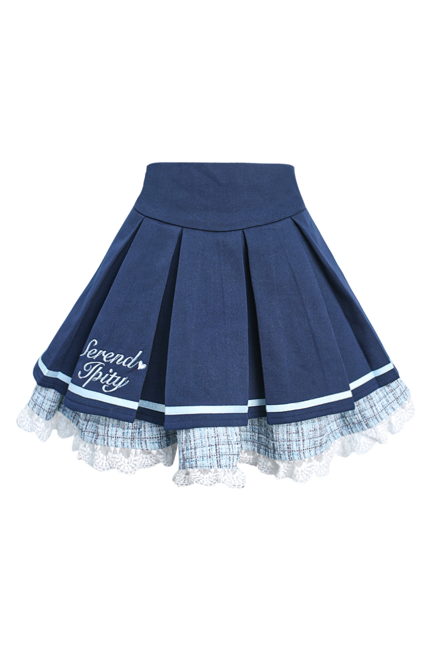 Ice Blue Shirt + Halter Neck Vest + Plaid Skirt