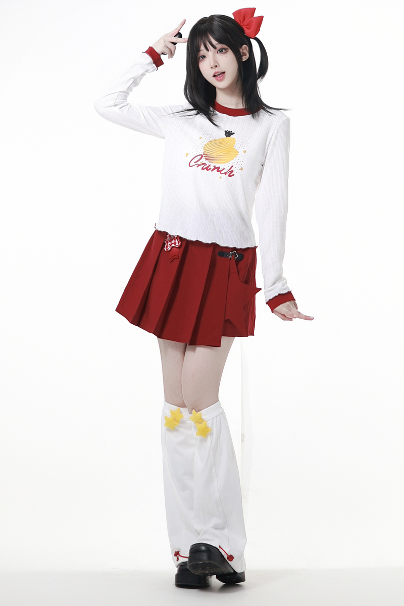 Snack Girl Hooded Vest + Top + Pleated Skirt + Leg Warmers