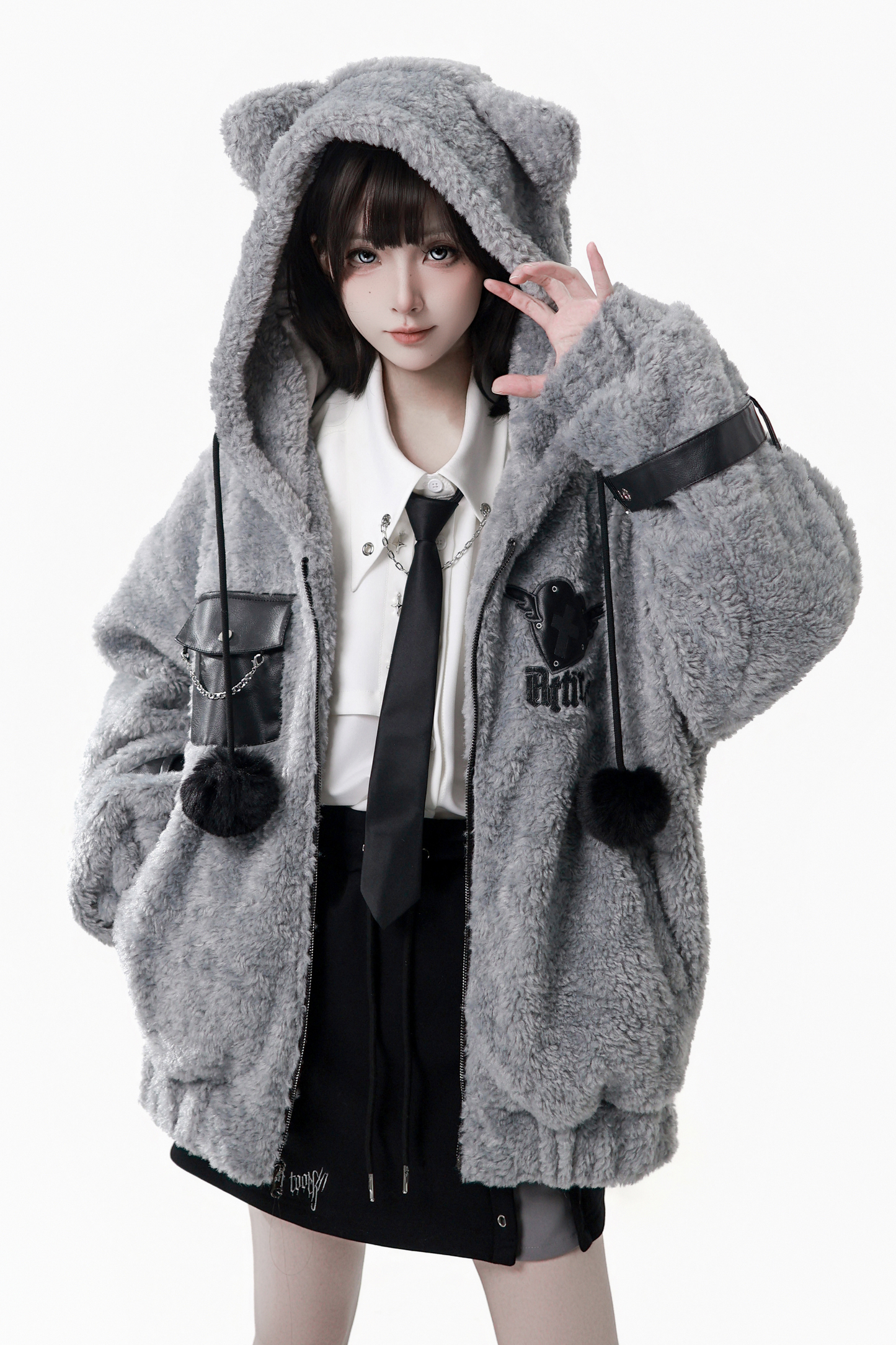 Patchwork Fur Hooded Coat + Pants + Shirt + Skirt + Leg Warmers