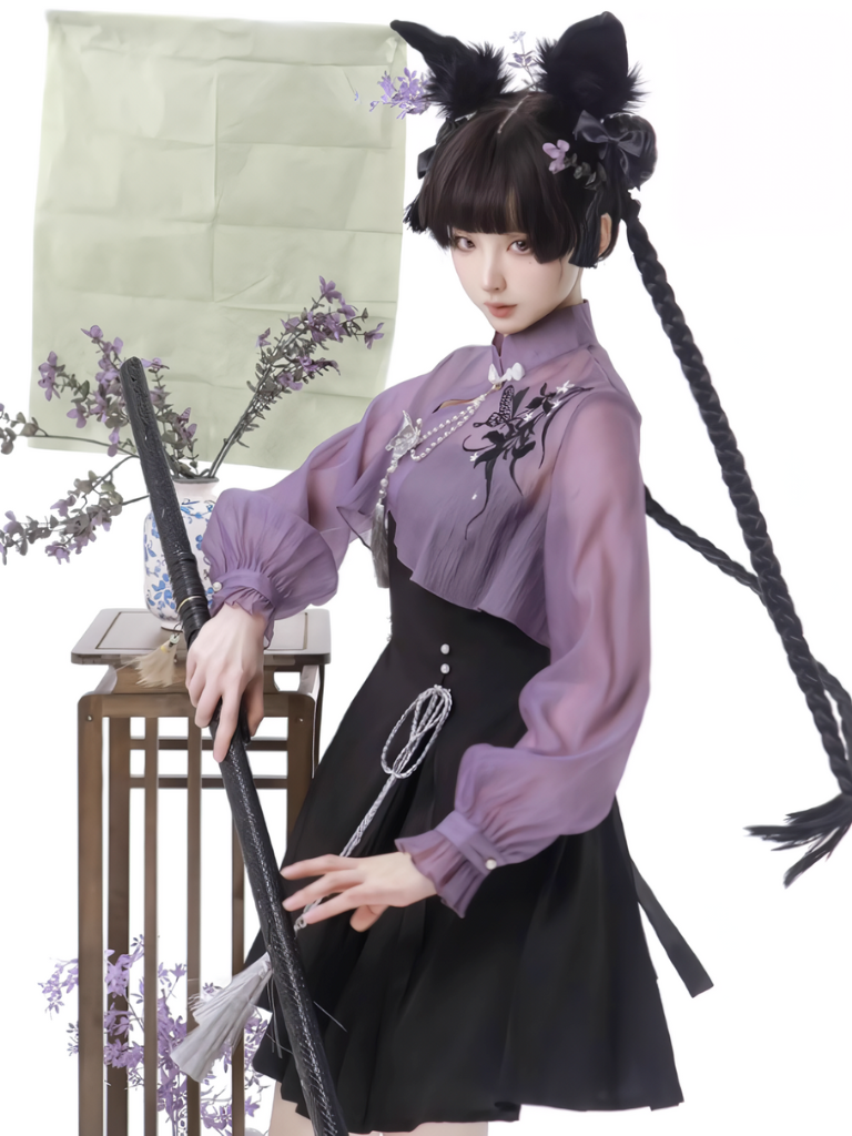 Chinese-style Embroidery Short Top + Suspender Skirt Suit