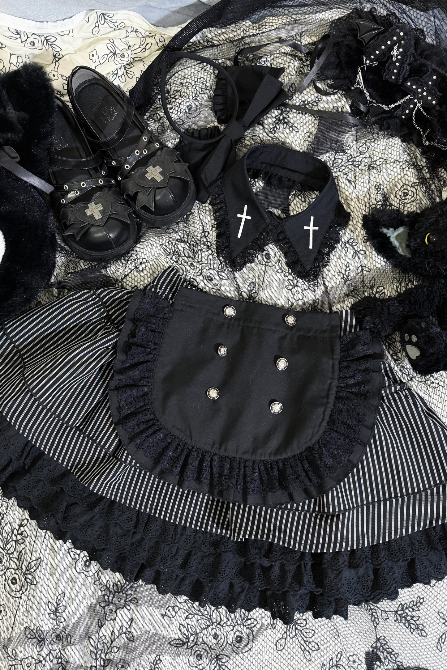 Angelic Striped Cross Vest + Tops + Skirt