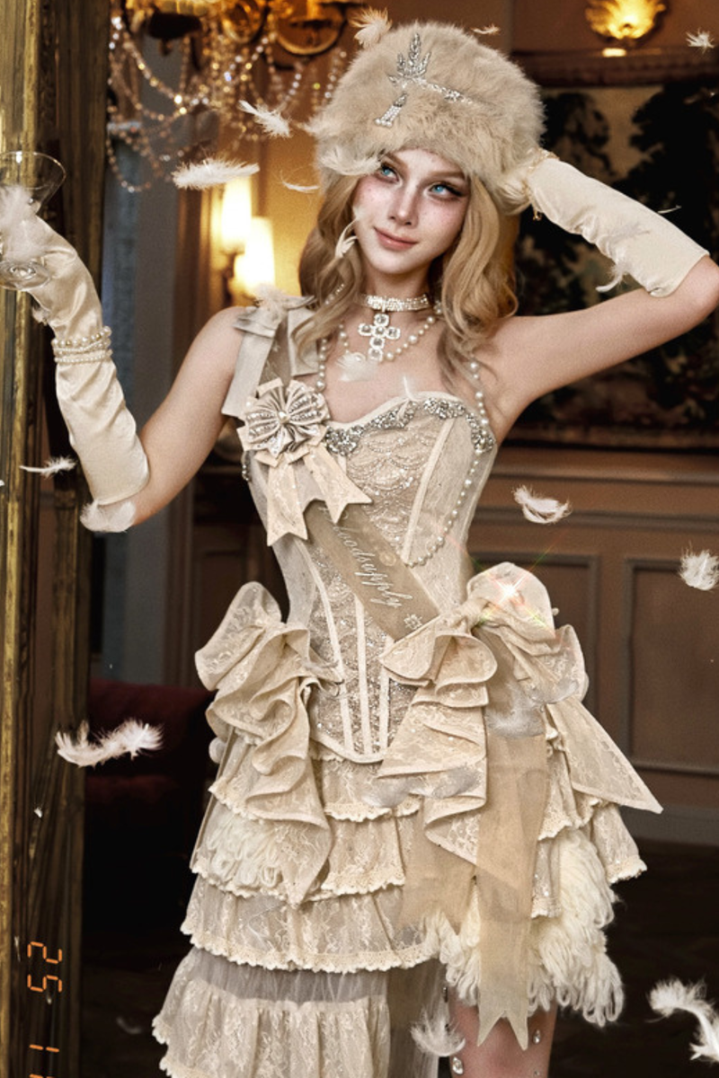 Night Party Gothic Ribbon Top + Ribbon + Brooch + Hat