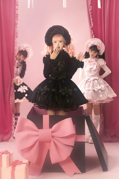 Sweetheart Lolita Suspender Skirt + Ruffle Neck Blouse + Petticoat