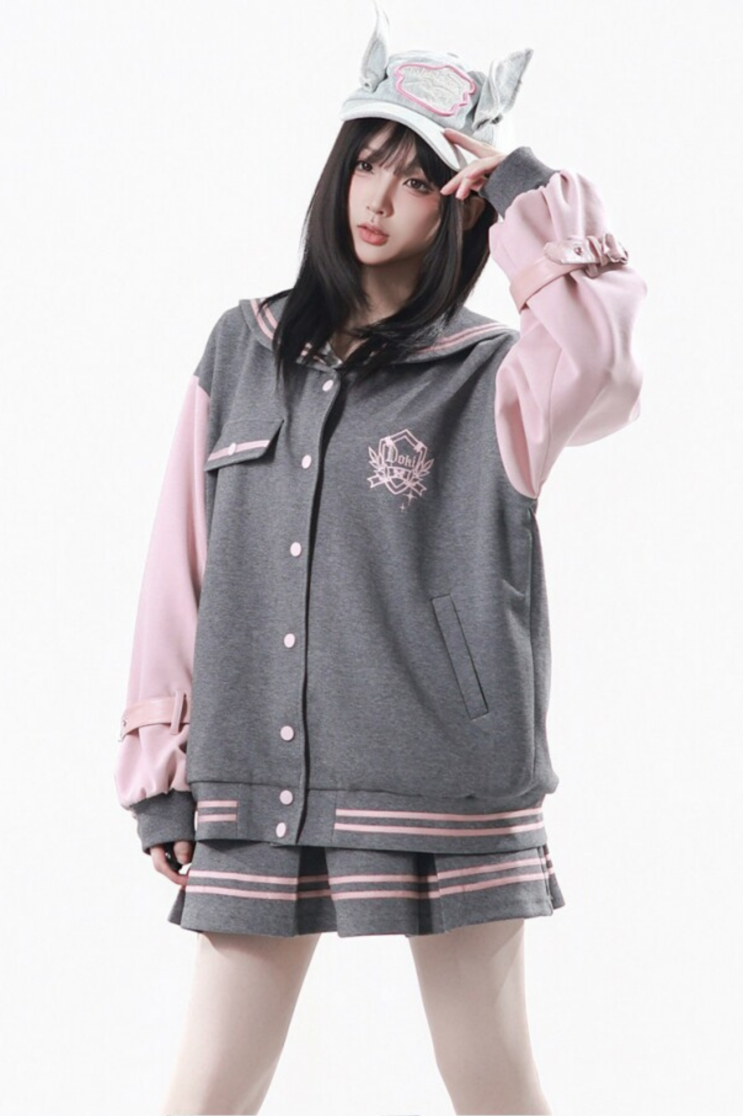 Sailor Collar Jacket + Pleated Skirt + Long Pants