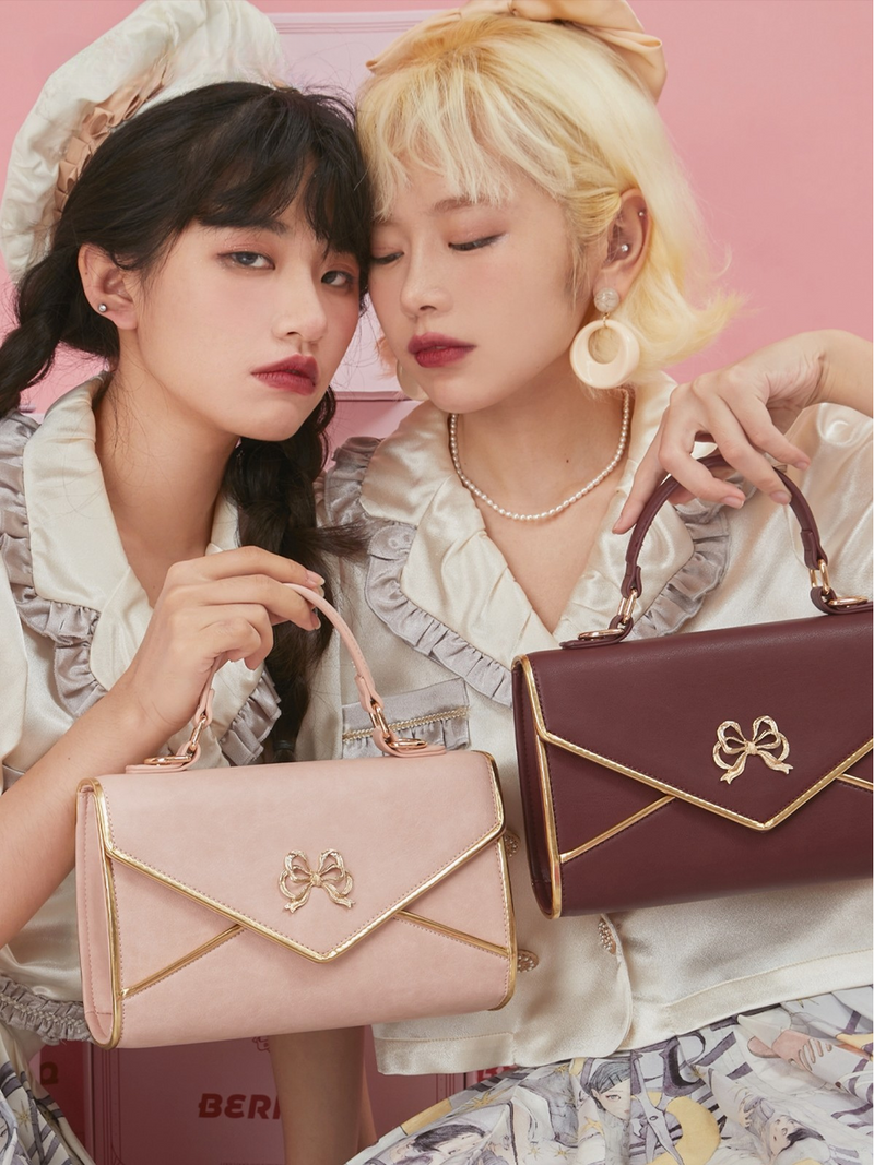 Ribbon Motif Gold Quilted Flap Bag