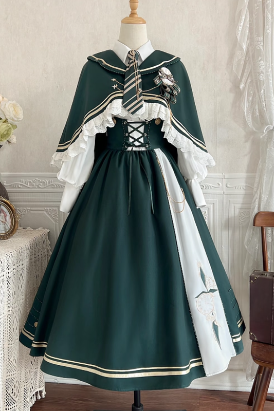 New Time Traveler Short Cape + Blouse + Lace-up Flare Skirt