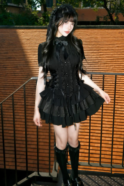 Gothic Lace Waist Cinched Dress