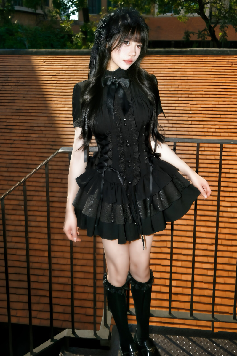 Gothic Lace Waist Cinched Dress