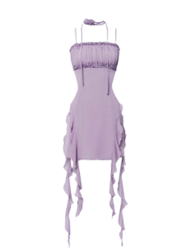 Double Streamer Rose Ruffle Cami Dress