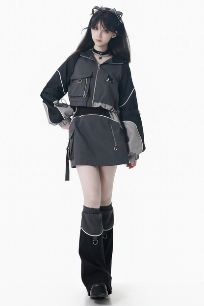 Mode Style Dark Jacket + Long Pants + Skirt + Leg Warmers