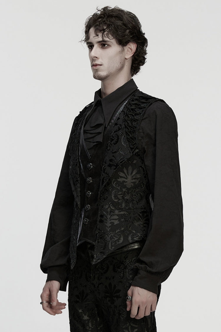 Black Long Sleeves V Collar Embroidery Gothic Vest