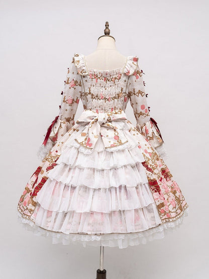 [pre-order Deadline: April 26] Retro Romance Sweet Lolita Ribbon Cake Print Princess Sleeve Dress