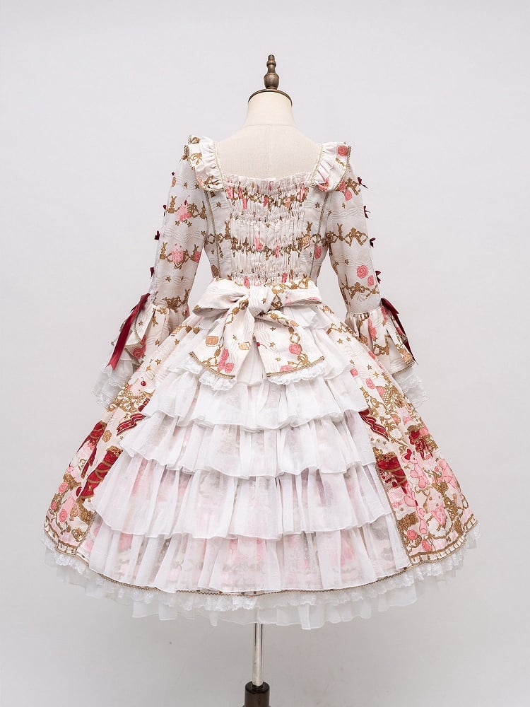 [pre-order Deadline: April 26] Retro Romance Sweet Lolita Ribbon Cake Print Princess Sleeve Dress