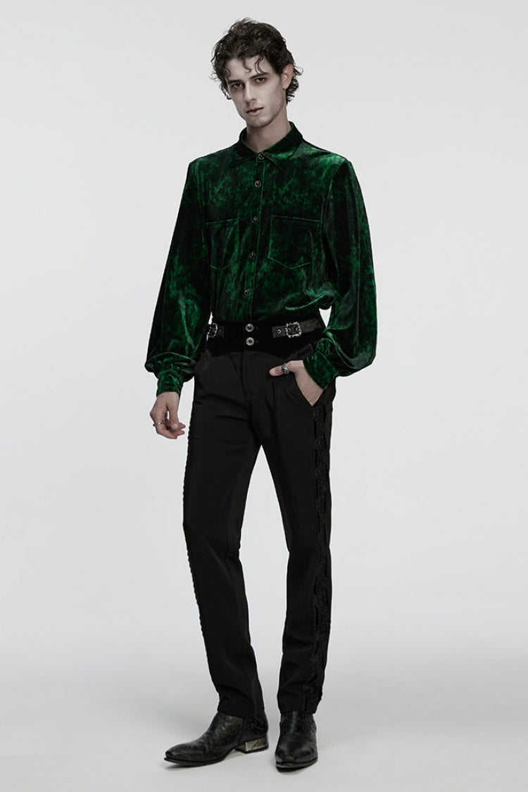 Green Lapel Collar Long Puff Sleeves Gothic Shirt