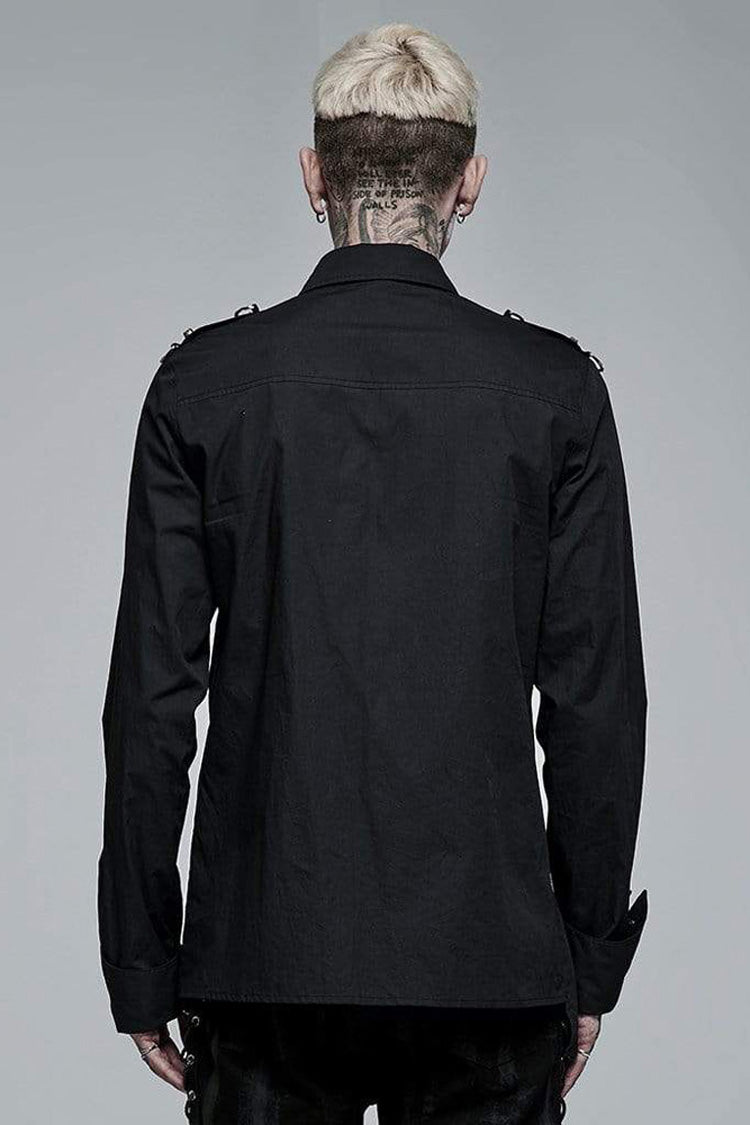 Black Punk Asymmetric Hem Personality Metal Buckle Decorative Soft Long Sleeve Shirt