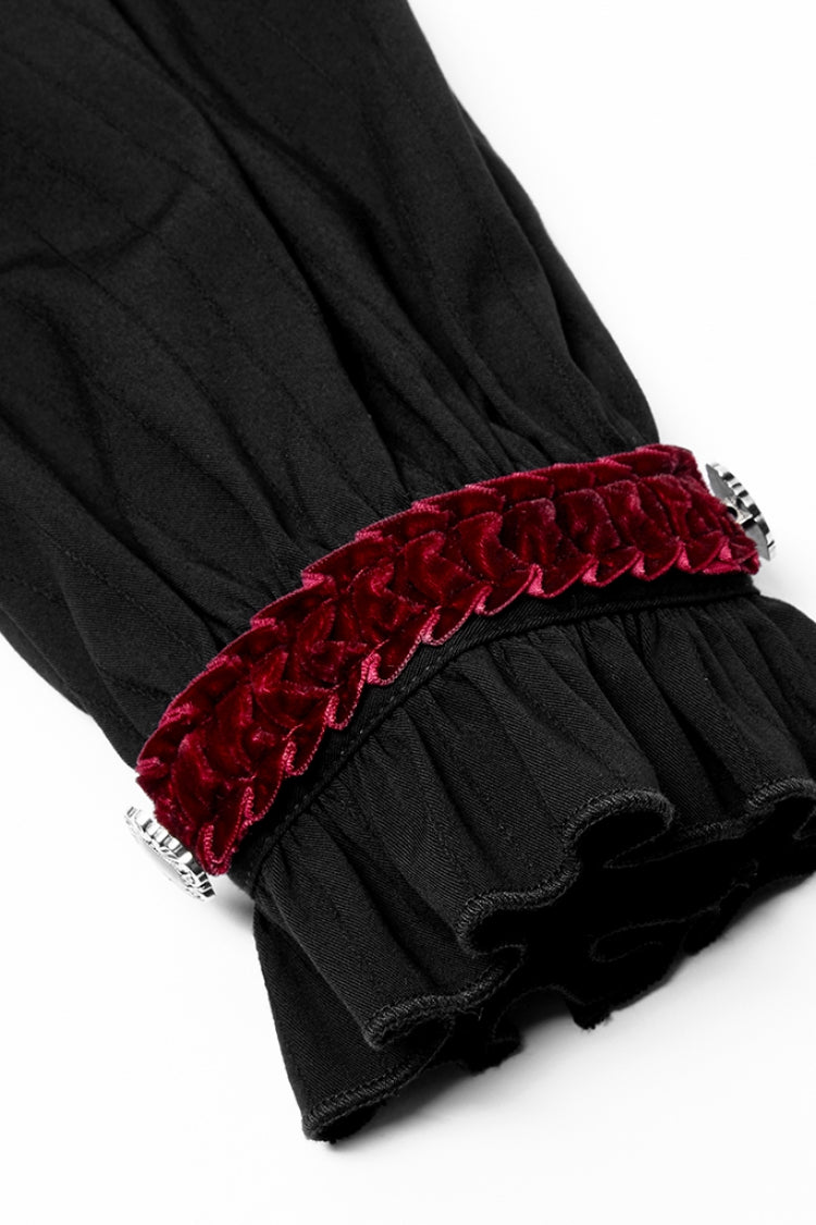 Black/red Gothic High Collar Front Retro Metal Button Lantern Sleeve Shirt