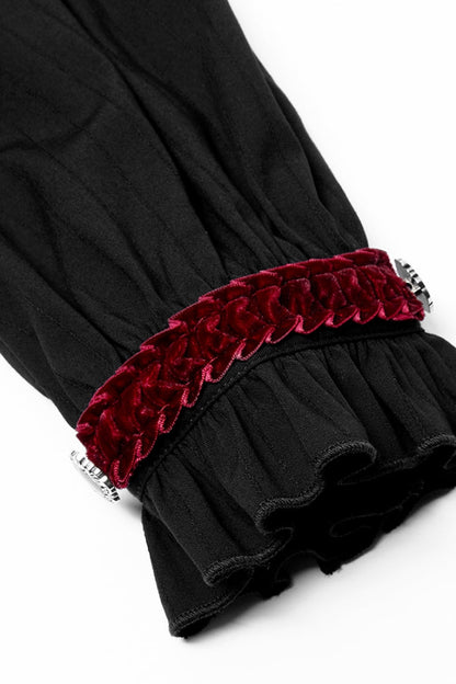 Black/red Gothic High Collar Front Retro Metal Button Lantern Sleeve Shirt