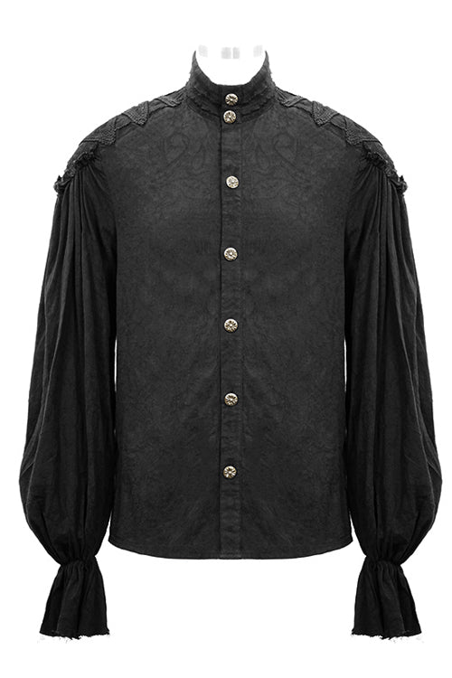 Black Straight Collar Puff Sleeve Jacquard Punk Blouse