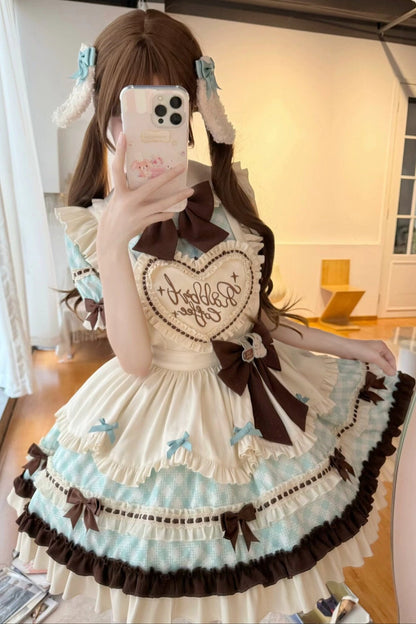 [pre-order] Bunny Ear Hair Clip + Pink Blue Sweet Maid Apron Dress