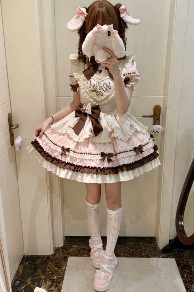 [pre-order] Bunny Ear Hair Clip + Pink Blue Sweet Maid Apron Dress