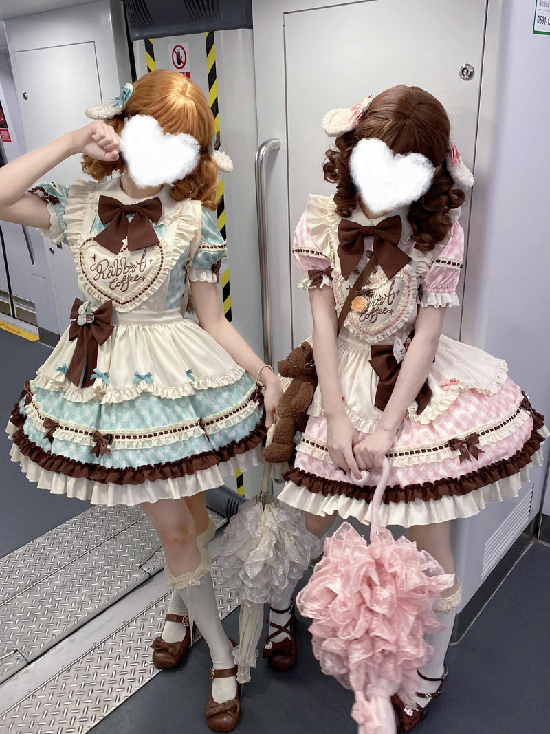 [pre-order] Bunny Ear Hair Clip + Pink Blue Sweet Maid Apron Dress