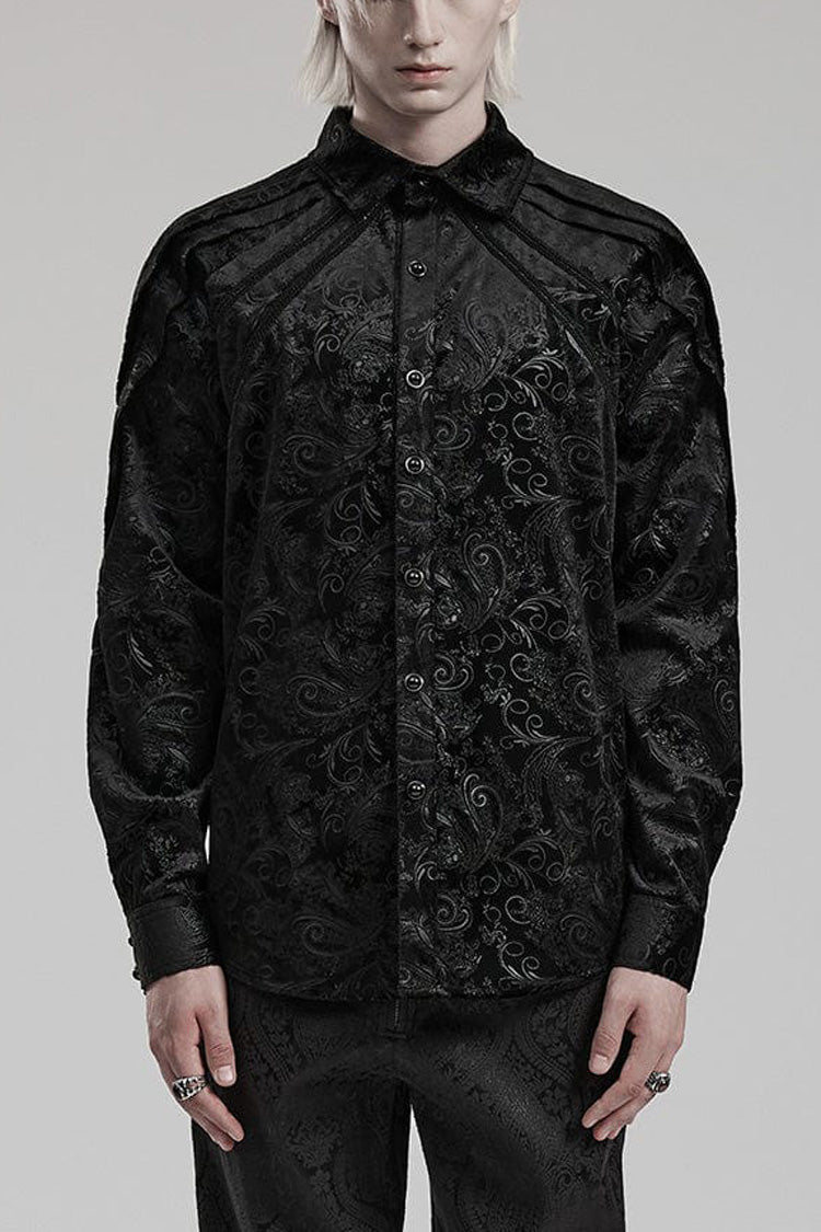 Black Long Sleeves Dark Pattern Print Webbing Decoration Gothic Blouse