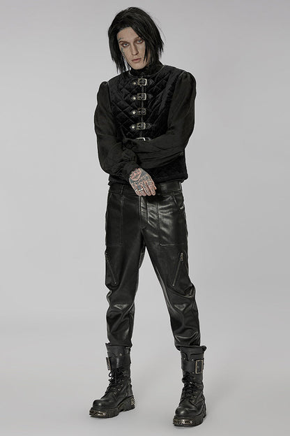 Black Inter-cotton Sleeveless Buckle Gothic Vest