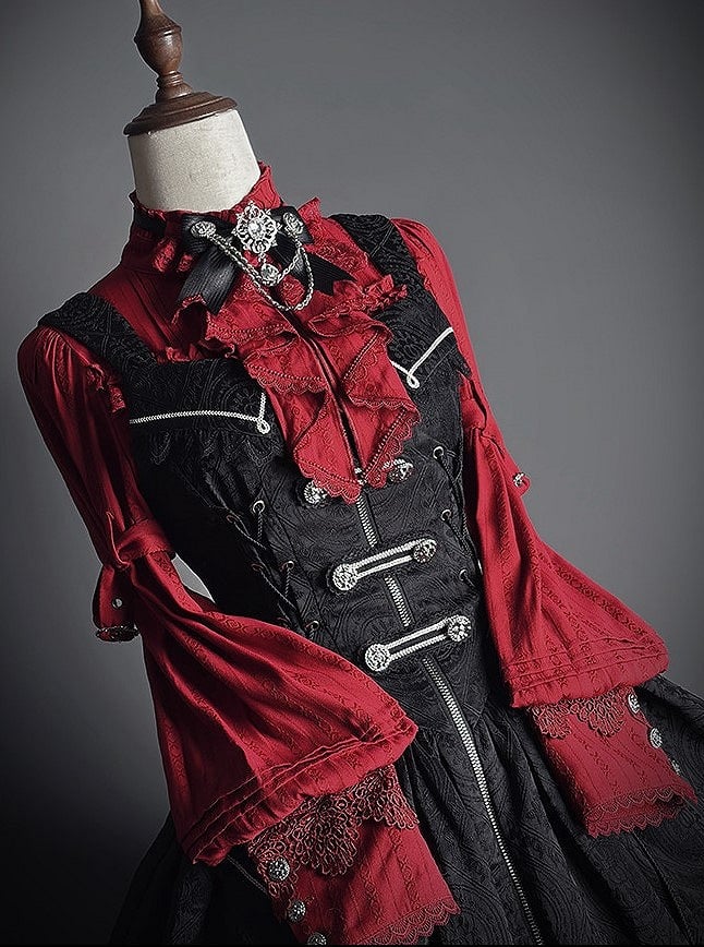 [pre-order Deadline: February 23] Dawnbreaker Gothic Ruffle Stand Collar Jacquard Ribbon Shirt