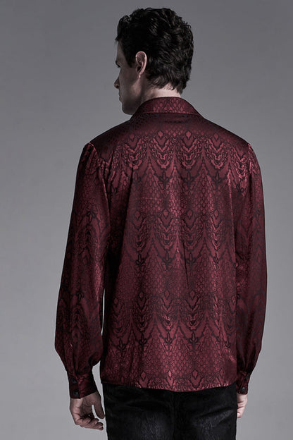 Jacquard Long Sleeve Front Metal Eyelets Lace Up Metal Carving Buckle Cuff Gothic Shirt 3 Colors