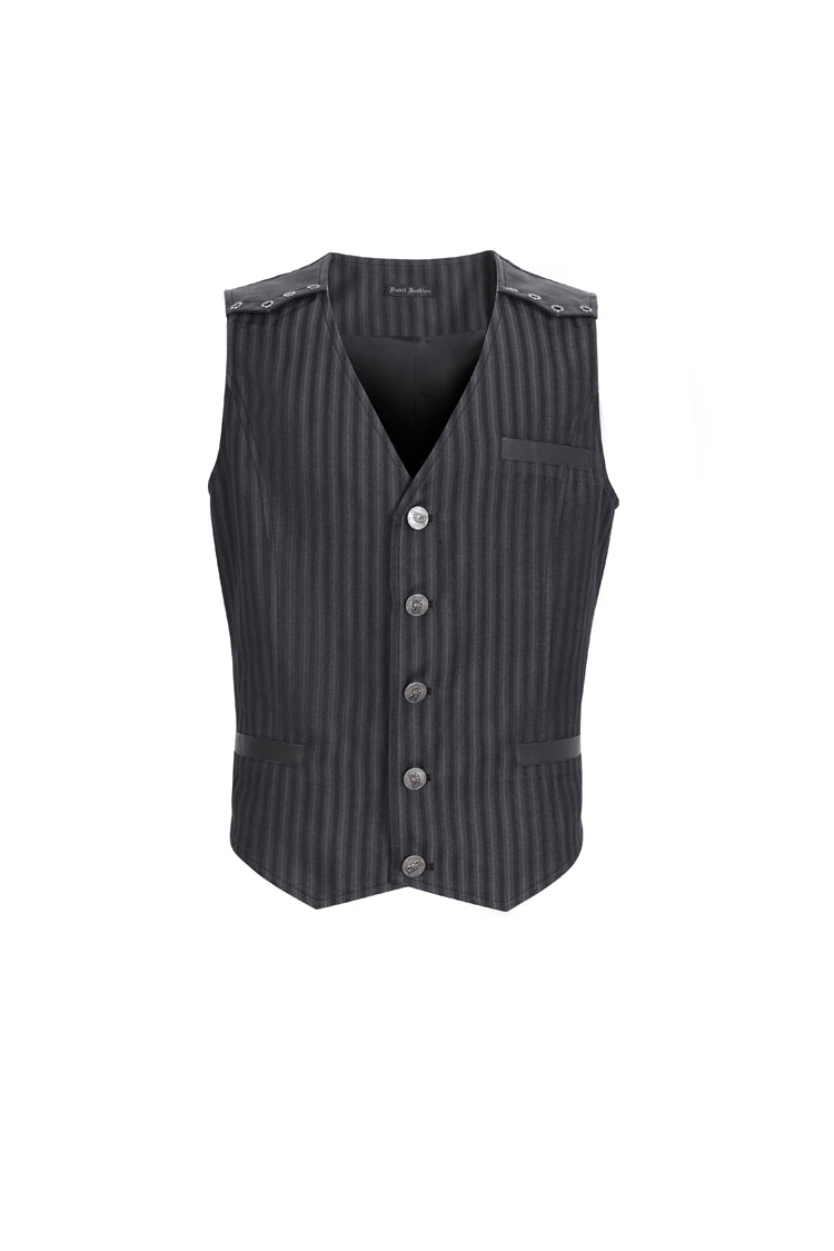 Black Striped V Collar Stitching Slim Gothic Vest