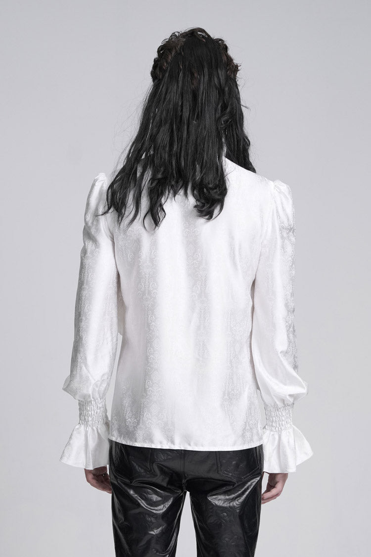 White Stand Collar Long Sleeves Ruffle Lace Cross Gothic Blouse