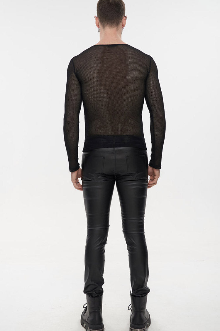Black Gothic Elasticity High Neck Long Sleeve Mesh Shirt